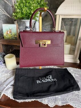 Lalage Beaumont Wine Fonteyn Mignon Leather Top-Handle Leather Satchel Purse Bag